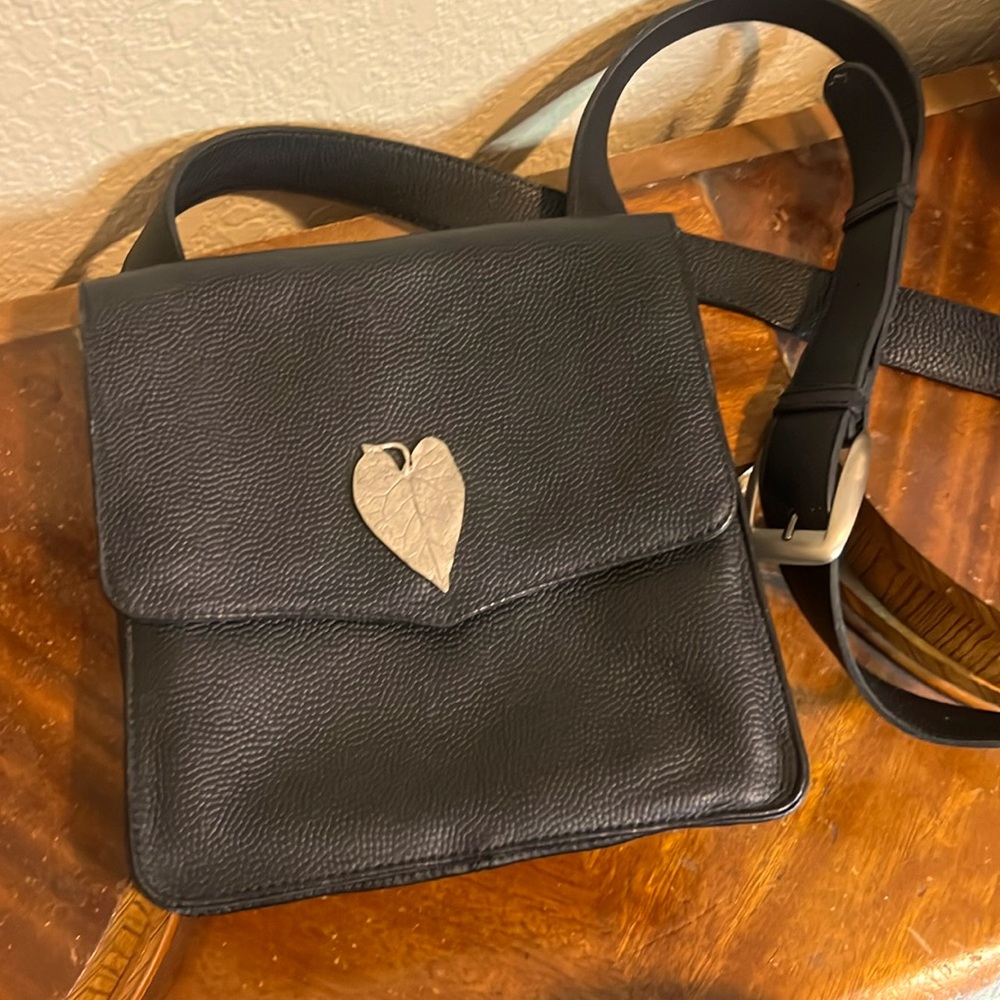 🔥J.P. Ourse Cie Geneve Leather Shoulder Bag with Silver Leaf Hardware NICE!!!